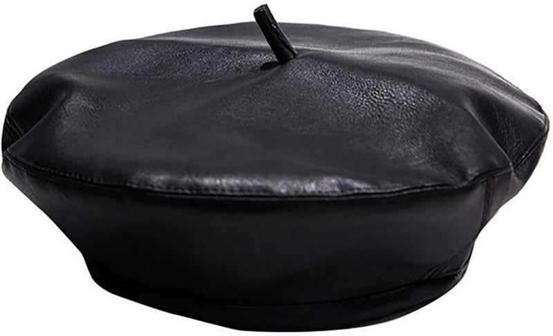 MINGSEECESS Women PU Leather French Black Beret Hat Causal Beanie Hat - Image 1